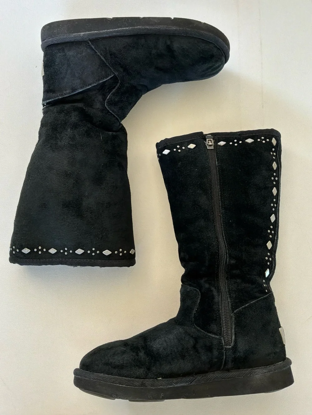 UGG Australia Black Suede Studded Tall Sheepskin Boots Women’s Size 5